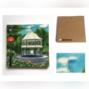 Vintage Colorful Gazebo Raised Relief Ceramic Tile Art Signed Approximately 8”